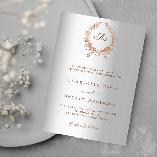 Convite Casamento de rosa de prata com monograma