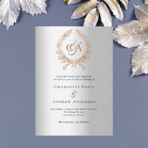 Convite Casamento de rosa de prata com monograma