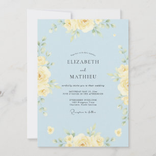 Convite Casamento de Rosa Delicada Azul Pó