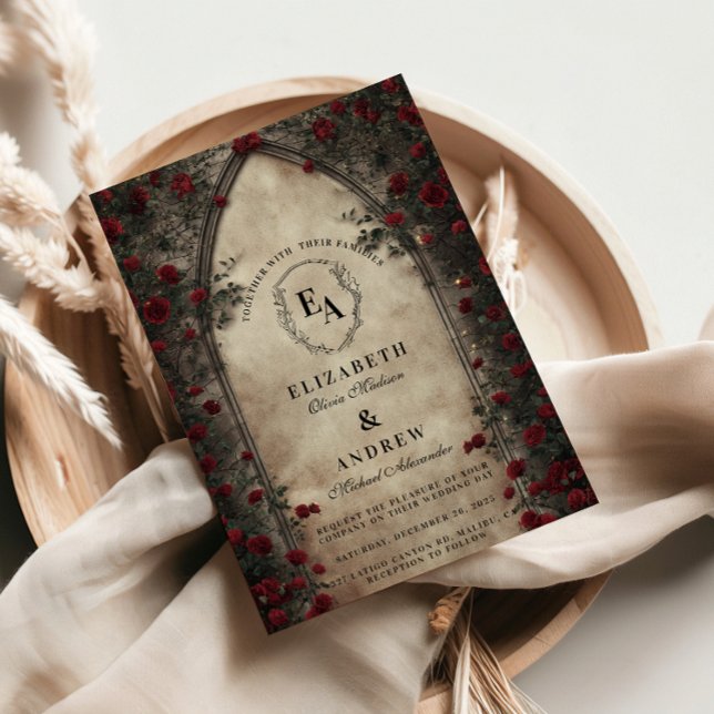 Convite Casamento de Rosa do Archway escuro (Criador carregado)