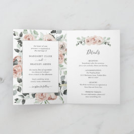 Convite Casamento De Rosa Dobra Floral Rosa Sage