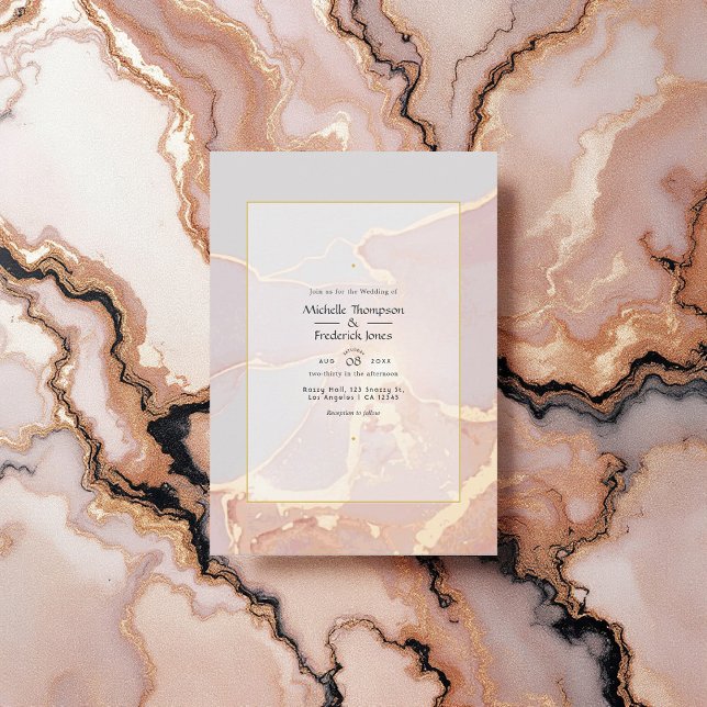 Convite Casamento de Rosa Dourado e Blush com Tinta Álcool (Rose Gold and Blush Alcohol Ink Wedding Invitation)
