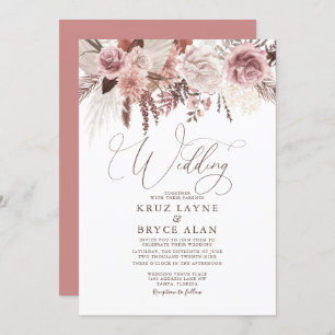 Convite Casamento de rosa e Palma Floral Seca Pampas Grass