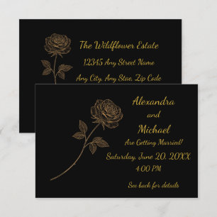 Convite Casamento de Rosa em Arte Linear Simples e Elegant