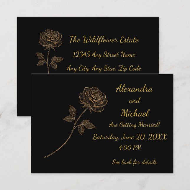 Convite Casamento de Rosa em Arte Linear Simples e Elegant (Frente/Verso)