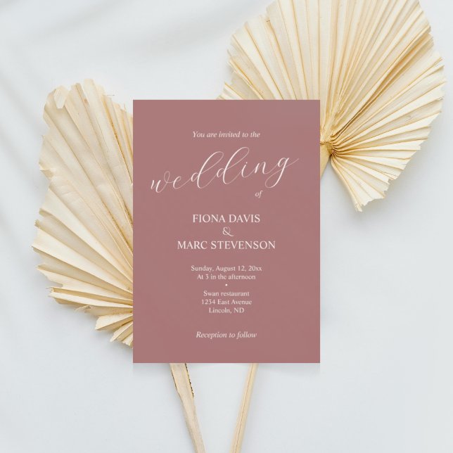 Convite Casamento de rosa empoeirado com caligrafia minima (Criador carregado)