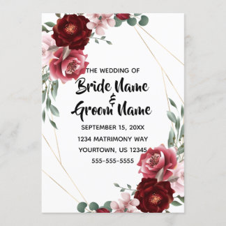 Convite Casamento de Rosa Flor com Borgonha e Blush