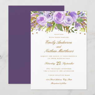 Convite Casamento de Rosa Floral de Aquarela com Brilho de
