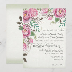 Convite Casamento de Rosa Floral de Verão de Queda de Ele