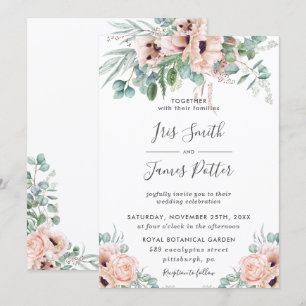 Convite Casamento de Rosa Floral Elegante de Blush