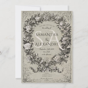 Convite Casamento de Rosa Floral Real Medieval Gothic