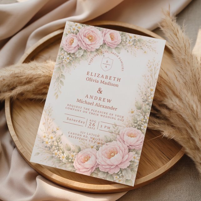 Convite Casamento de Rosa Jardim Rosa Elegante (Criador carregado)