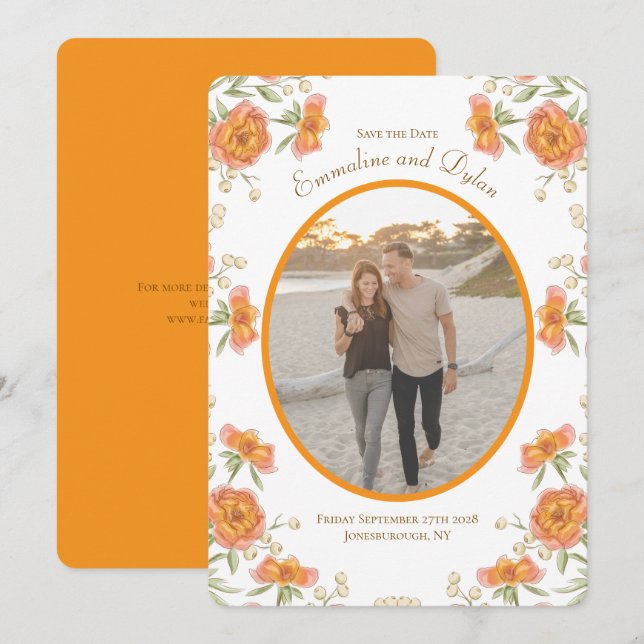 Convite Casamento de Rosa Laranja Salve a Data (Frente/Verso)