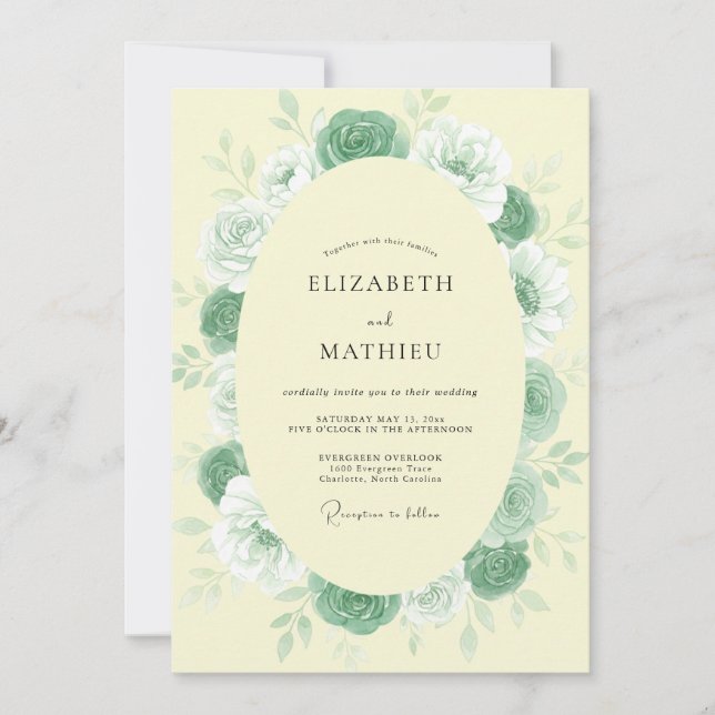 Convite Casamento de Rosa Menta Amarelo Pálido (Frente)