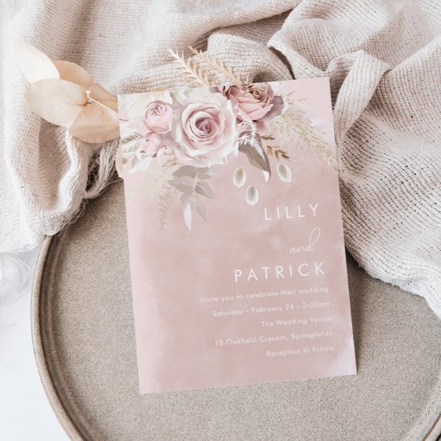 Convite Casamento de Rosa moderno e Rosa de de água (Criador carregado)