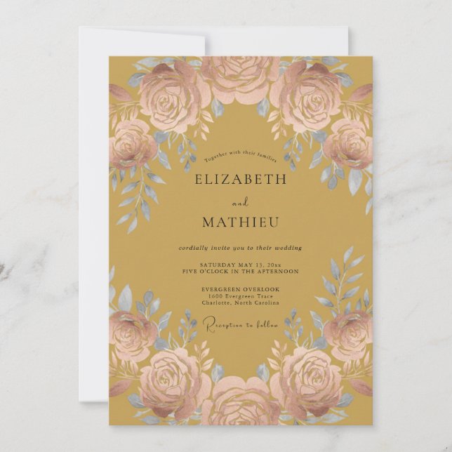 Convite Casamento de Rosa Opulenta Amarela Mostarda (Frente)