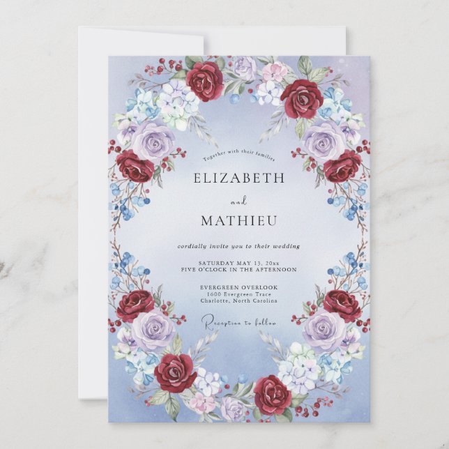 Convite Casamento de Rosa Periwinkle Carmesim (Frente)