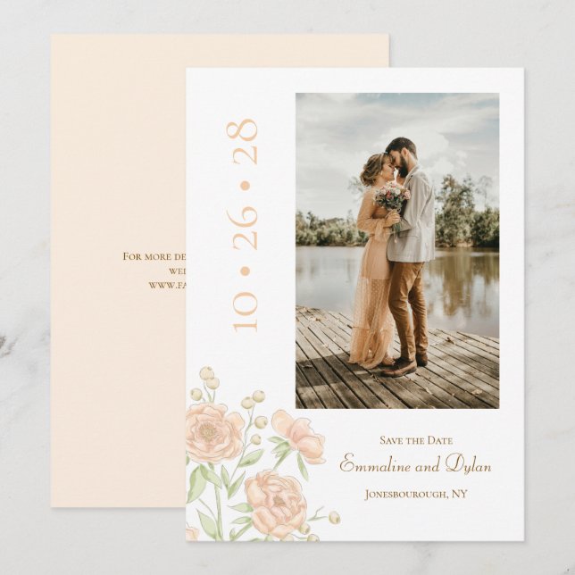 Convite Casamento de Rosa Pêssego Salve a Data (Frente/Verso)