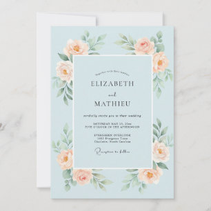 Convite Casamento de Rosa Pintada Azul Céu