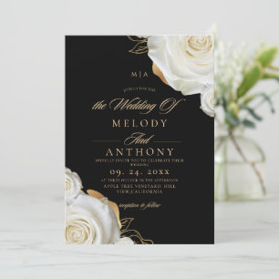 Convite Casamento de Rosa Preta e Branca Floral Chic Moder