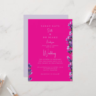 Convite Casamento de Rosa Quente e Lavanda Floral Sem Pais