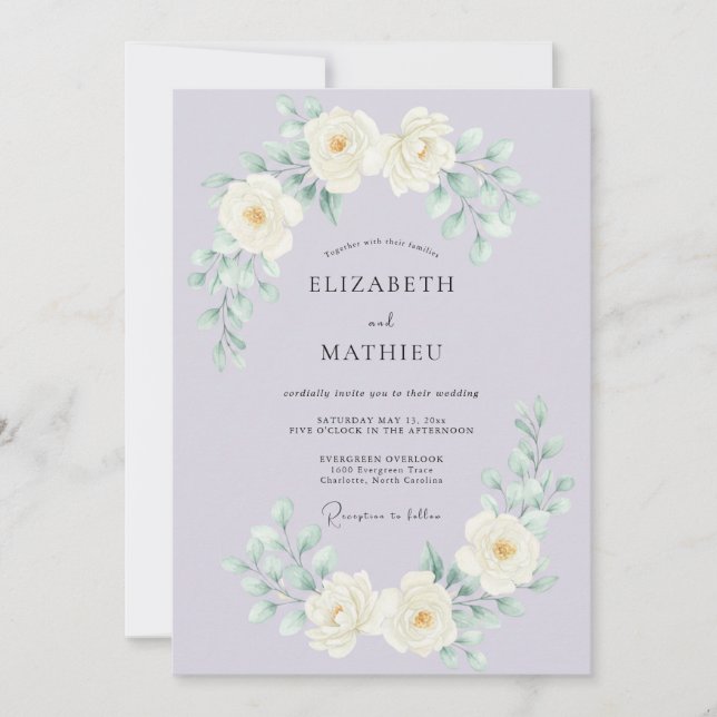 Convite Casamento de Rosa Radiante Lilás (Frente)