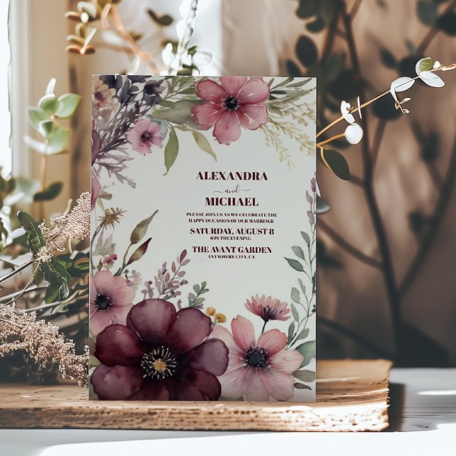 Convite Casamento de Rosa Ranunculus Burgundy (Criador carregado)