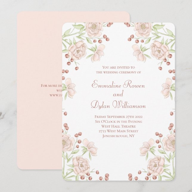 Convite Casamento de Rosa Rosa Bege (Frente/Verso)