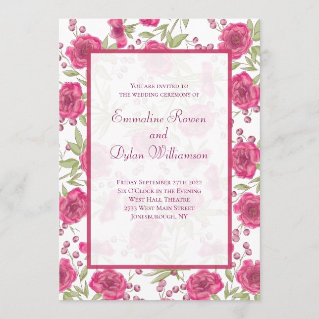 Convite Casamento de Rosa Rosa Brilhante (Frente)