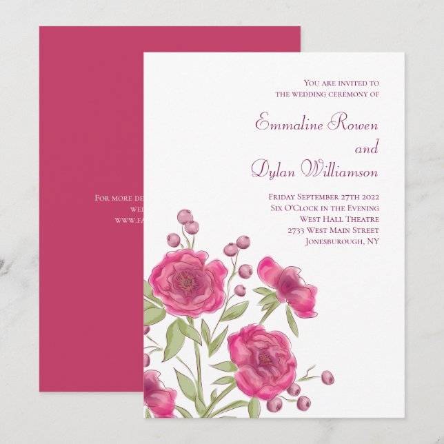 Convite Casamento de Rosa Rosa Brilhante (Frente/Verso)