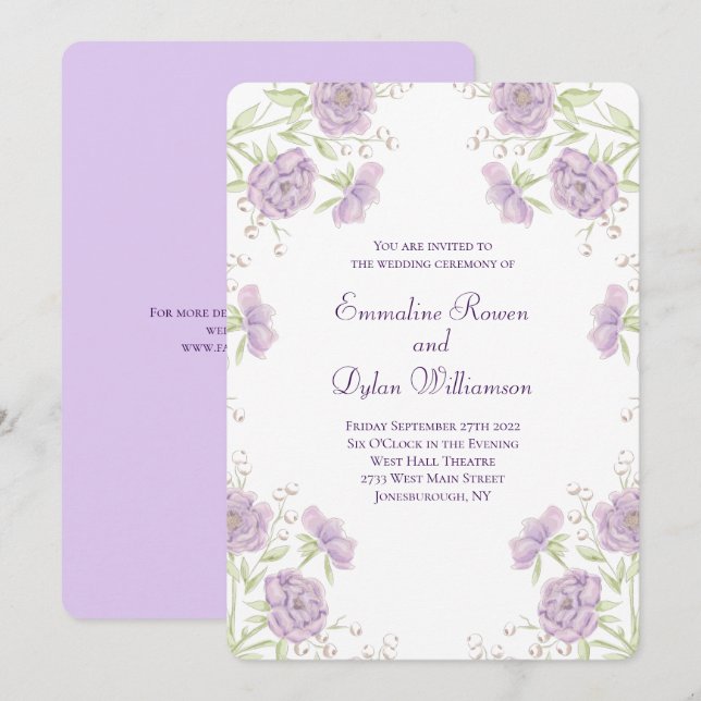Convite Casamento de Rosa Roxa Lavanda (Frente/Verso)