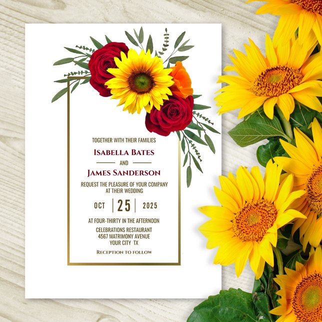 Convite Casamento de Rosa Sunflower Burgundy (Criador carregado)