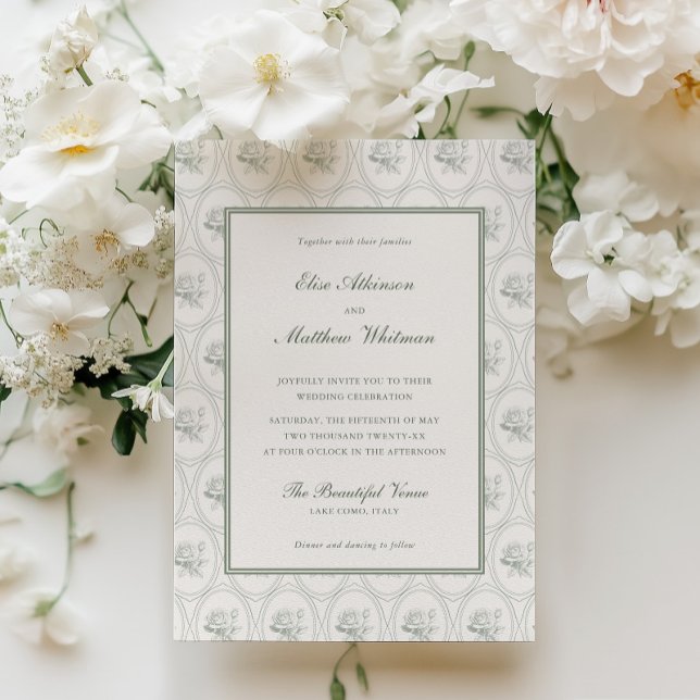 Convite Casamento de Rosa Verde Salvia (Criador carregado)