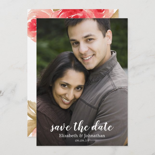 Convite Casamento de Rosa vermelha de Aquarela Elegante Sa (Frente/Verso)