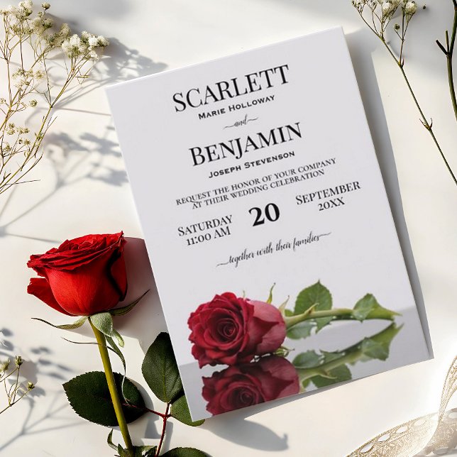 Convite Casamento de Rosa vermelha de Crimson, de longa du (Criador carregado)