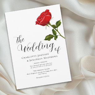 Convite Casamento de Rosa Vermelha Simples e Elegante