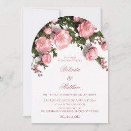 Convite Casamento de Rosas 3D em Verdejante Rosa Elegante