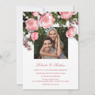 Convite Casamento de Rosas 3D Rosa Elegante Branco