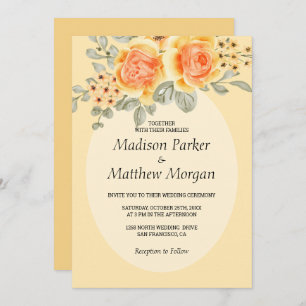 Convite Casamento de Rosas Amarelas de Aquarela