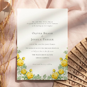 Convite Casamento de Rosas Amarelas do Verão Elegante