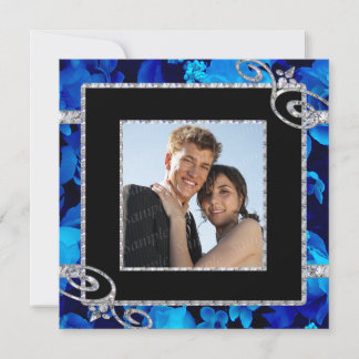 Convite Casamento de Rosas Azuis Brilhantes e Suavimentos 