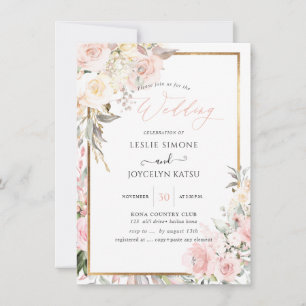 Convite Casamento de Rosas Blush PixDezines Watercolor
