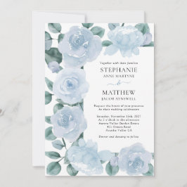 Convite Casamento de Rosas Botânicas Dusty Blue Floral