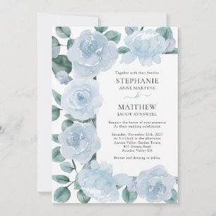 Convite Casamento de Rosas Botânicas Dusty Blue Floral
