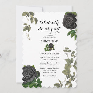 Convite Casamento de Rosas Brancas e Pretas de Halloween G