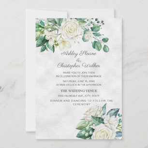 Convite Casamento de Rosas Brancas e Verdura Elegante