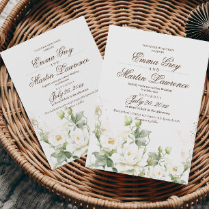 Convite Casamento de Rosas Brancas Elegantes