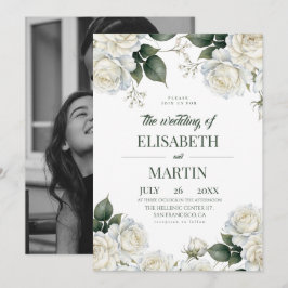 Convite Casamento de Rosas Brancas Elegantes Modernas Flor