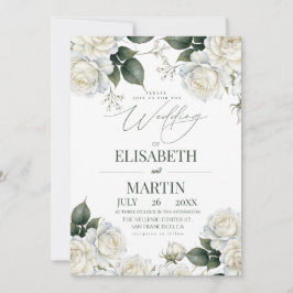 Convite Casamento de Rosas Brancas Elegantes Modernas Flor