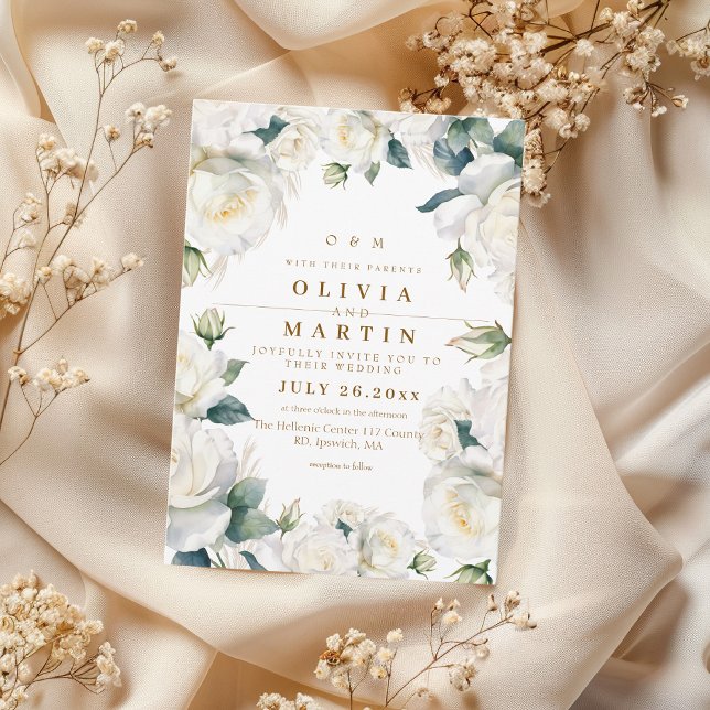 Convite Casamento de Rosas Brancas Russas e elegantes (Criador carregado)